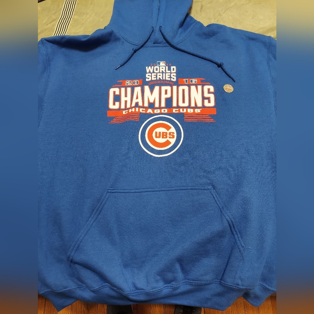 Vibrant Blue and Orange Crewneck Sweater with Chicago Cubs Logo